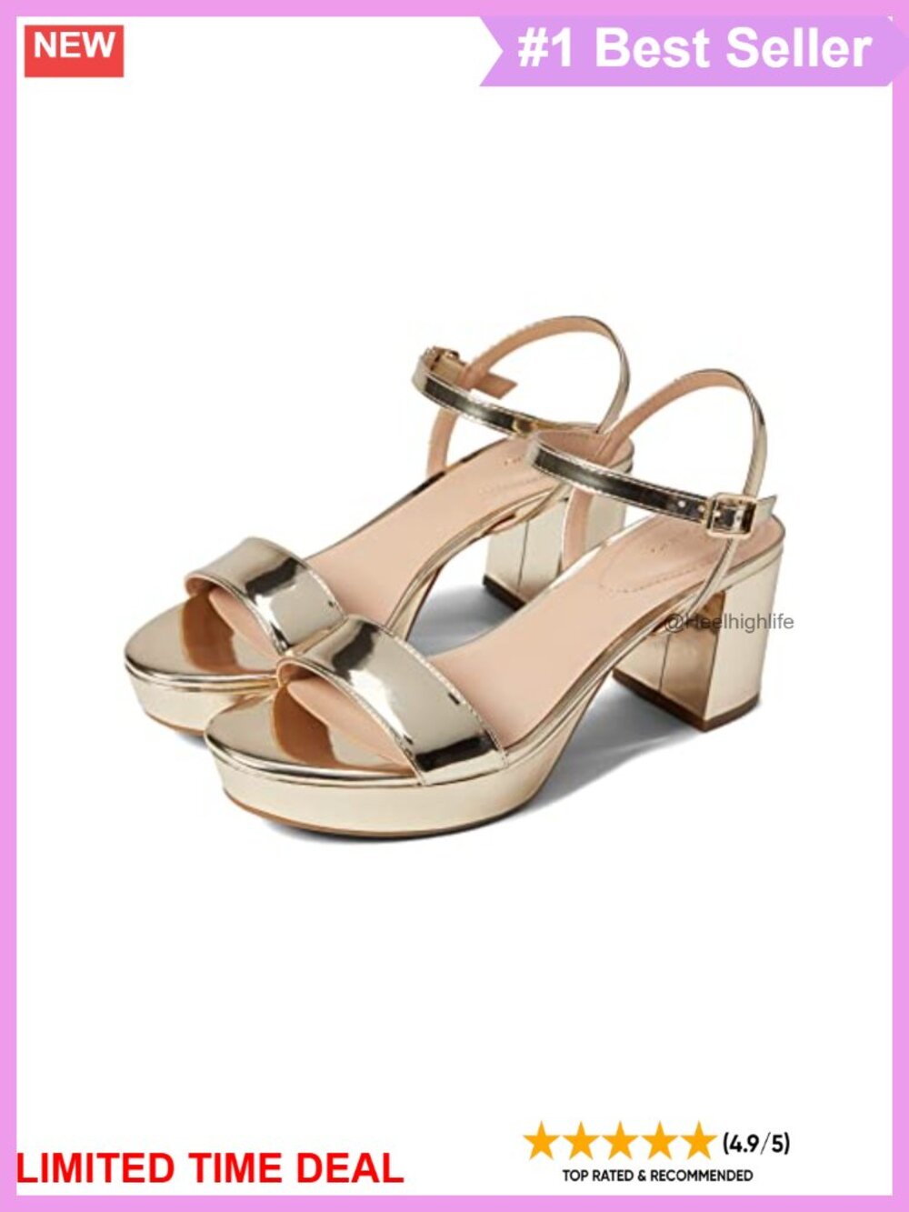 Faux Leather Platform Heeled Sandals with Adjustable Ankle Strap